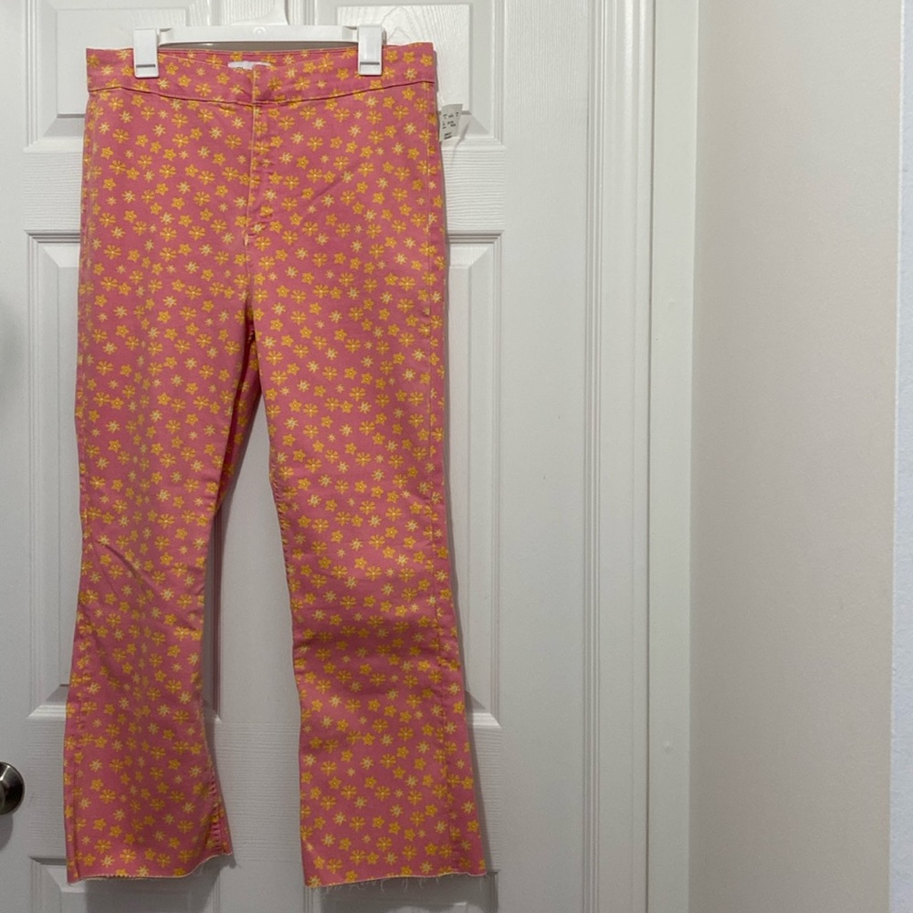 BNWT Zara Pink and Yellow Floral Flare Pants